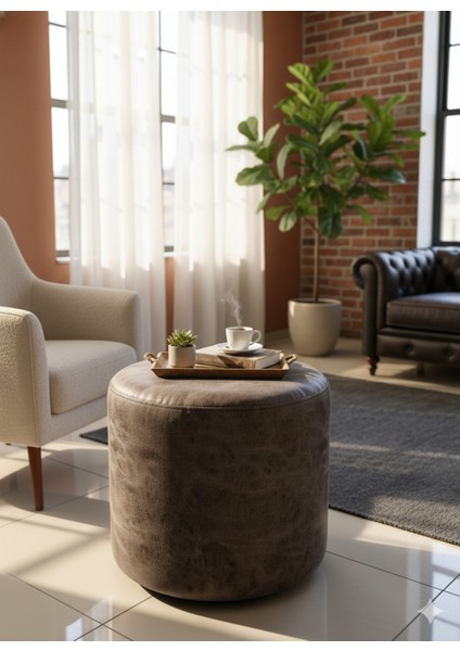 Modern Lüks Yuvarlak Uzun Puf Tabure | Salon Oturma Odası Dekoratif Ayak Uzatma Taburesi