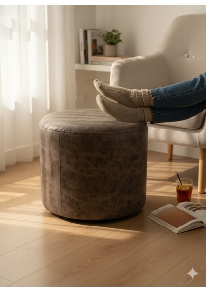 Modern Lüks Yuvarlak Uzun Puf Tabure | Salon Oturma Odası Dekoratif Ayak Uzatma Taburesi modelleri