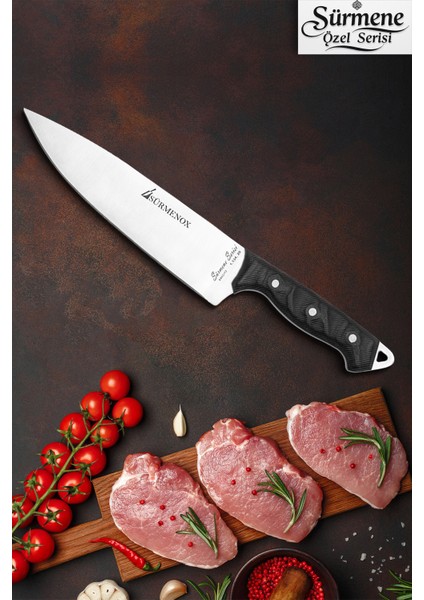 Sürmene Serisi Sivri Mutfak Şef Bıçak Et Ekmek Sebze Salata Şef Bıçağı Siyah Verzalit Sap HDS-145