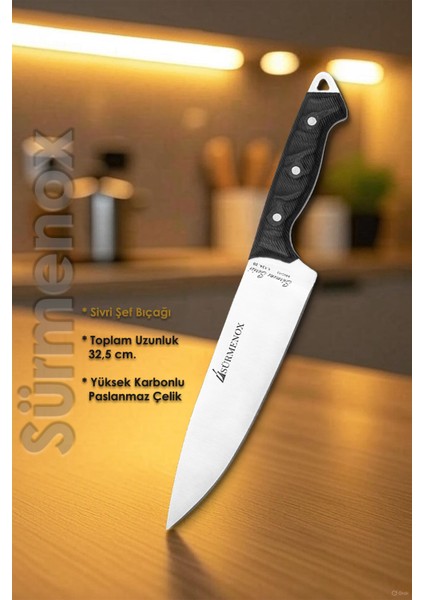 Sürmene Serisi Sivri Mutfak Şef Bıçak Et Ekmek Sebze Salata Şef Bıçağı Siyah Verzalit Sap HDS-145 fiyatları