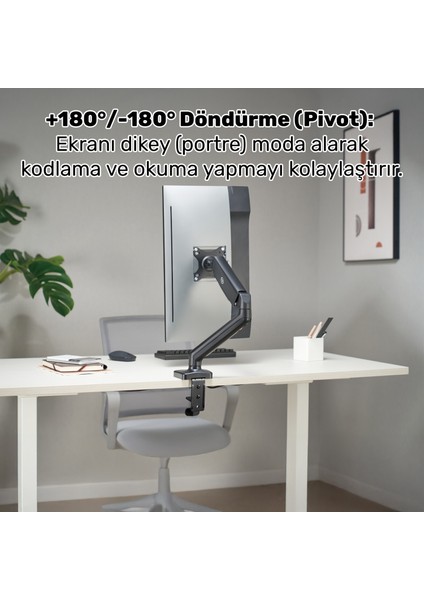 STD46012B Airgrip 17"-32" Ergonomik 360° Amortisörlü Vesa Tek Kol Monitör Tutucu modelleri