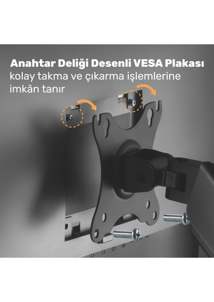 STD46012B Airgrip 17"-32" Ergonomik 360° Amortisörlü Vesa Tek Kol Monitör Tutucu indirimleri