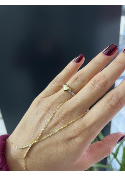 Taşlı Sıralı Gümüş Kalp Yüzük