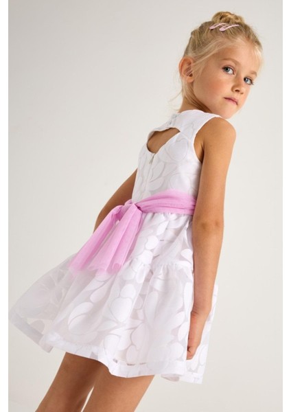 Kız Çocuk 2-8 Yaş Desenli Çiçek Kemerli Elbise 3918 Beyaz fiyatları