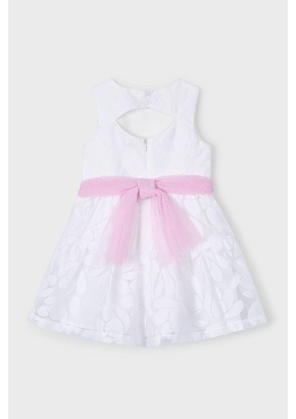 Kız Çocuk 2-8 Yaş Desenli Çiçek Kemerli Elbise 3918 Beyaz indirimleri