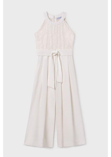 Kız Çocuk 8-18 Yaş Işlemeli Kemerli Tulum 6864 Ekru fiyatları