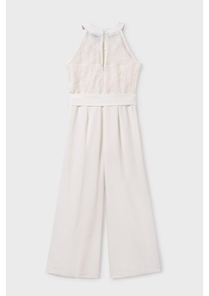 Kız Çocuk 8-18 Yaş Işlemeli Kemerli Tulum 6864 Ekru modelleri