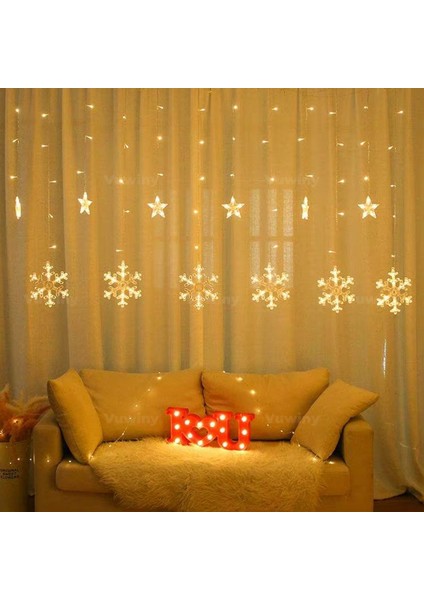 LED Işıklı 8 Modlu Gün Işığı Dekoratif Saçaklı Kar Tanesi ve Yıldızlı Perde LED fiyatları