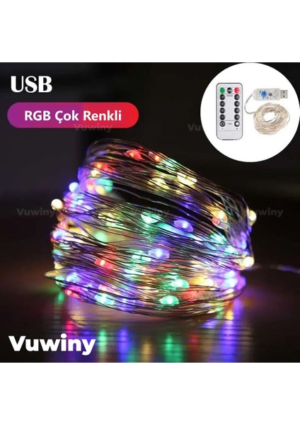 USB Kumandalı 8 Modlu Dekoratif Rgb Çok Renkli Gümüş Tel Peri LED (5 Metre)