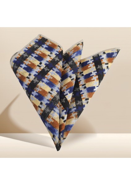 Lacivert Kahve Bej Etnik Desen Baskılı Cep Aksesuarı Yaka Mendili