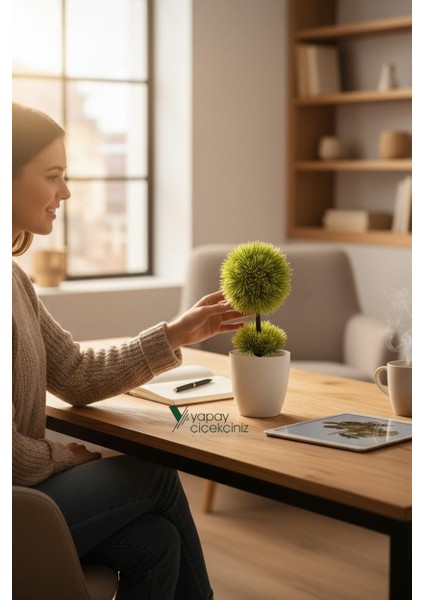 Beyaz Saksı 25 cm Yapay Top Şimşir fiyatları