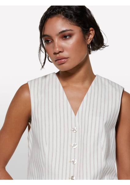 Keten Karışımlı Cepli V Yaka Yelek Kadın Siyah Yelek - 325P25ICLJ00S fırsatları