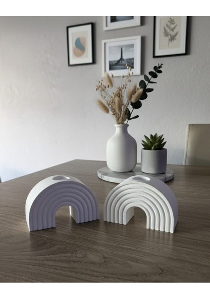 Gökkuşağı Desenli, Şekilli Beyaz Şamdanlık 2 Li fiyatları