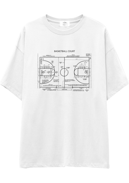 Basketball Court Oversize Tişört - Beyaz