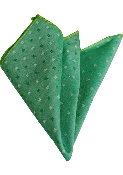 Yeşil Beyaz Kare Desenli Pamuklu Cep Yaka Mendili