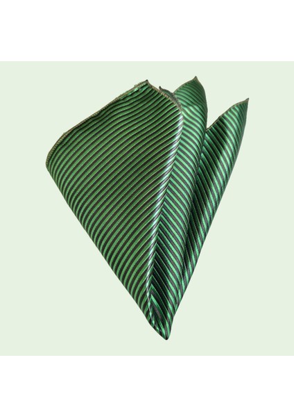 Yeşil Siyah Çizgili Saten Dokuma Elegant Cep Yaka Mendili