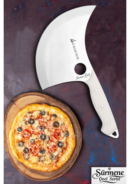 Sürmene Serisi Mutfak Bıçak Hilal Börek Bıçağı Pizza Pide Bıçağı Beyaz Verzalit Sap HDS-156