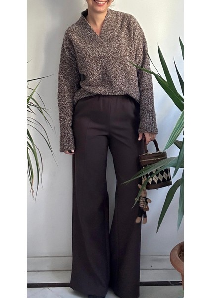 Kadın Kahverengi Beli Lastikli Pantolon