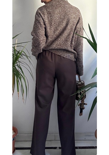 Kadın Kahverengi Beli Lastikli Pantolon modelleri