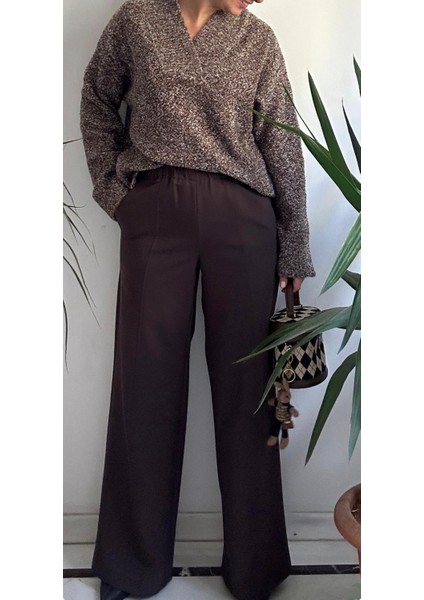 Kadın Kahverengi Beli Lastikli Pantolon fırsatları