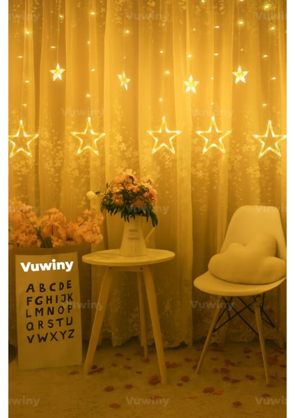 150 LED Işıklı 8 Modlu Gün Işığı Dekoratif Saçaklı Yıldızlı Perde LED