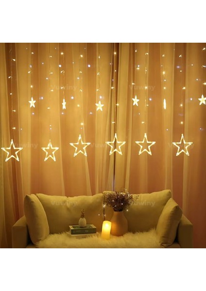 150 LED Işıklı 8 Modlu Gün Işığı Dekoratif Saçaklı Yıldızlı Perde LED fırsatları