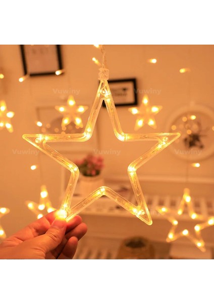 150 LED Işıklı 8 Modlu Gün Işığı Dekoratif Saçaklı Yıldızlı Perde LED indirimleri