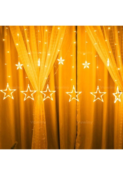 150 LED Işıklı 8 Modlu Gün Işığı Dekoratif Saçaklı Yıldızlı Perde LED