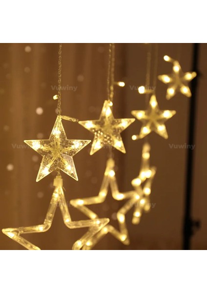 150 LED Işıklı 8 Modlu Gün Işığı Dekoratif Saçaklı Yıldızlı Perde LED