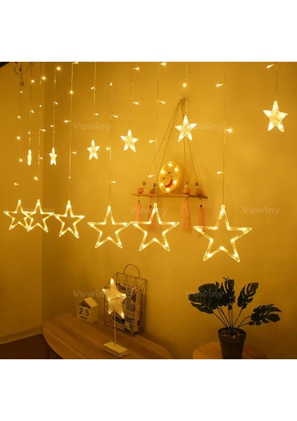 150 LED Işıklı 8 Modlu Gün Işığı Dekoratif Saçaklı Yıldızlı Perde LED
