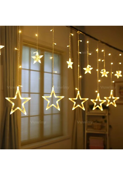150 LED Işıklı 8 Modlu Gün Işığı Dekoratif Saçaklı Yıldızlı Perde LED