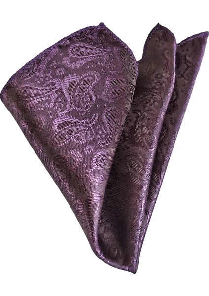 Mor Üzeri Mürdüm Kendinden Şal Desenli Cep Yaka Mendili