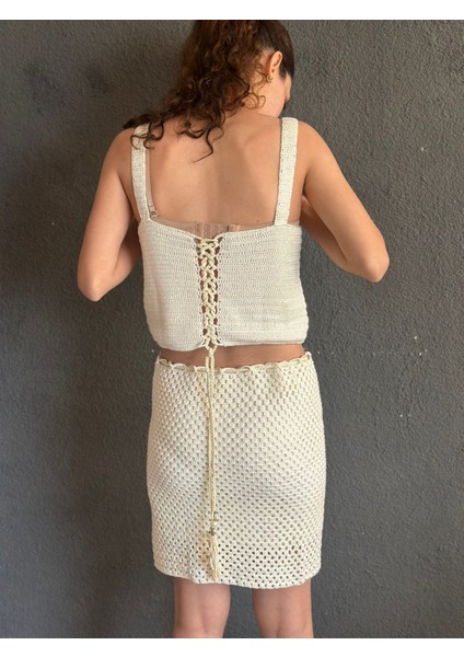 El Örgüsü Zirkon Taşlı Kelebekli Beyaz Etek Büstiyer Takım fiyatları