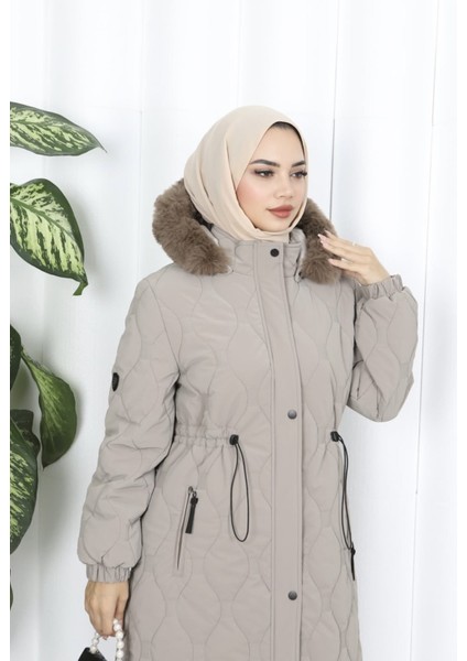 Zahire Kadın Büyük Beden Nova Kumaş Ara Boy Kapüşonlu Mont modelleri