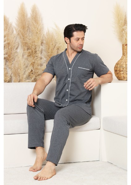 Erkek Boydan Düğmeli %100 Pamuklu Pijama Takımı 12385 fiyatları