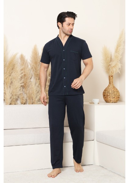 Erkek Boydan Düğmeli %100 Pamuklu Pijama Takımı 12385