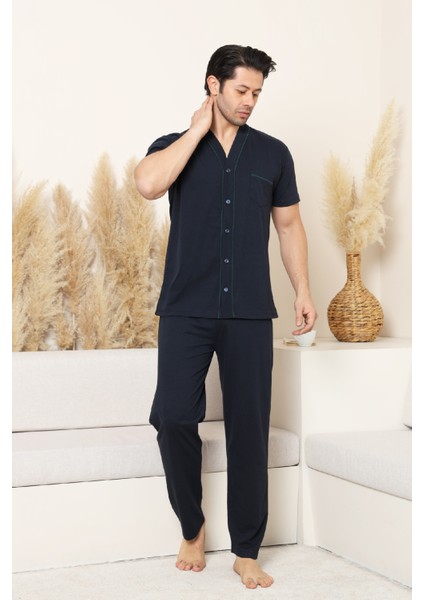 Erkek Boydan Düğmeli %100 Pamuklu Pijama Takımı 12385 fiyatları