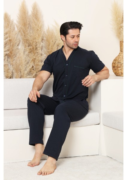 Erkek Boydan Düğmeli %100 Pamuklu Pijama Takımı 12385 fırsatları