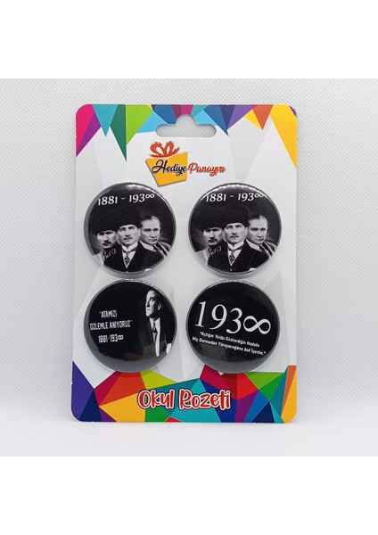 Atatürk Rozetleri 4’lü Set (Yüksek Kalite, 44 mm Çapında, Yerli Üretim) Set 3