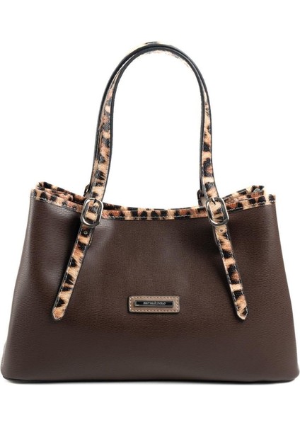 Kahve - Vizon - Leopar SP1252 Kadın El Çantası