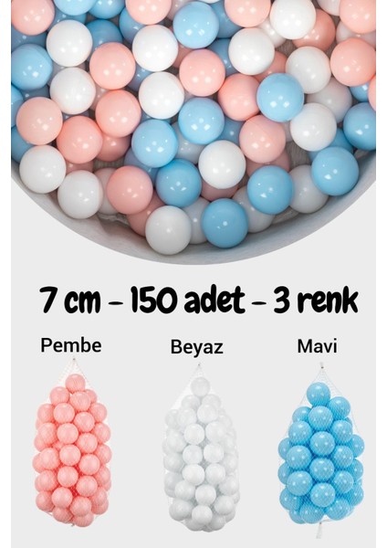 7 cm Top Havuzu Topu 150 Adet Pembe, Mavi, Beyaz
