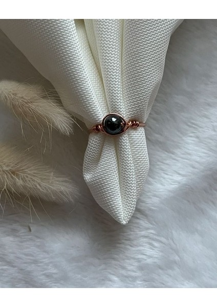 Hematit Taşı Ayarlanabilir Bakır Renk Tel Yüzük