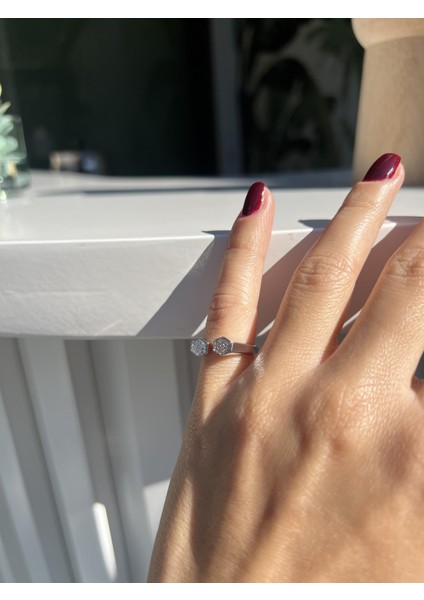 Mini Altıgen Serçe Parmak Gümüş Zirkon Taşlı Gümüş Yüzük