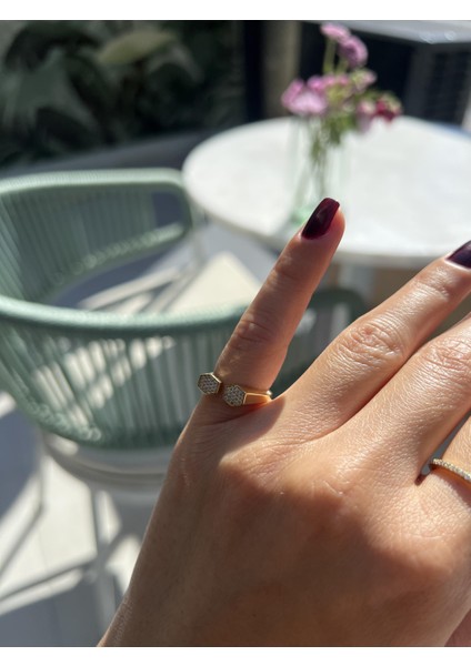 Mini Altıgen Serçe Parmak Gümüş Zirkon Taşlı Gümüş Yüzük fiyatları