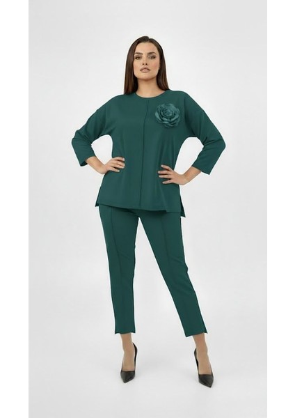 Kadın Büyük Beden Truvakar Kol Çiçek Detaylı Iki Iplik Eşofman Takımı 8224-26