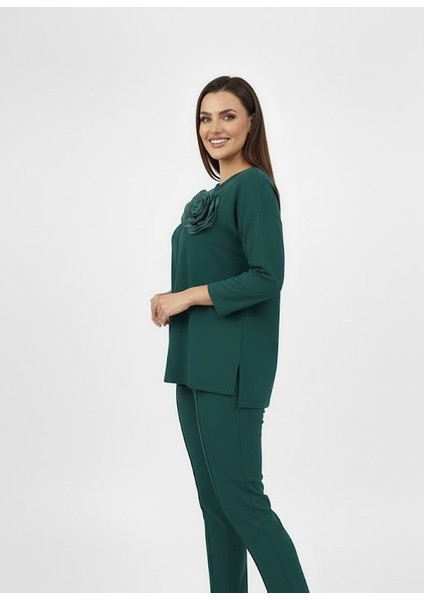 Kadın Büyük Beden Truvakar Kol Çiçek Detaylı Iki Iplik Eşofman Takımı 8224-26 modelleri