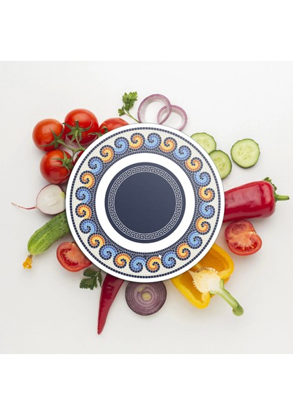 Cam Kesme Tahtası ve Sunumluk Yuvarlak Renkli Geometrik Desenli 30X30 cm modelleri