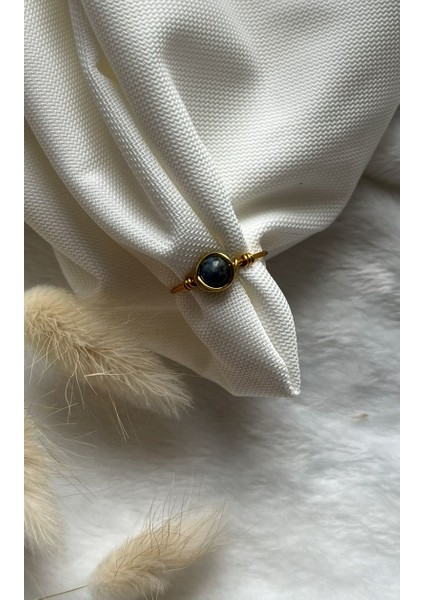 Lapis Lazuli Taşı Ayarlanabilir Altın Renk Tel Yüzük