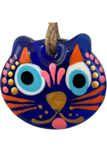 Kedi Figürlü Cam Nazar Boncuğu – El Yapımı - Hediyelik Süs - Dekoratif