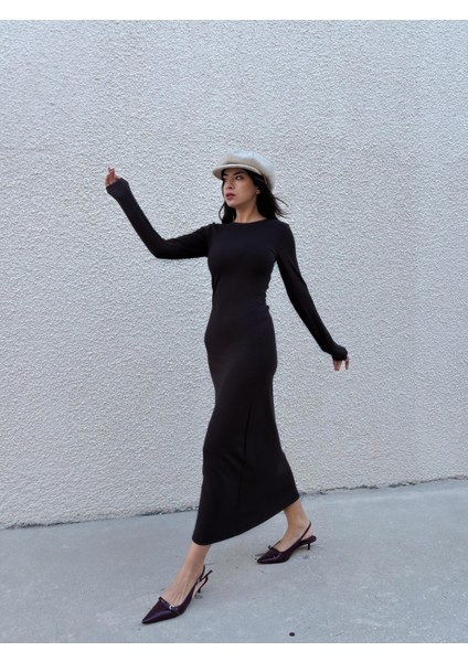 Kadın Siyah Modal Kumaş Dar Kesim Uzun Elbise 30073 modelleri